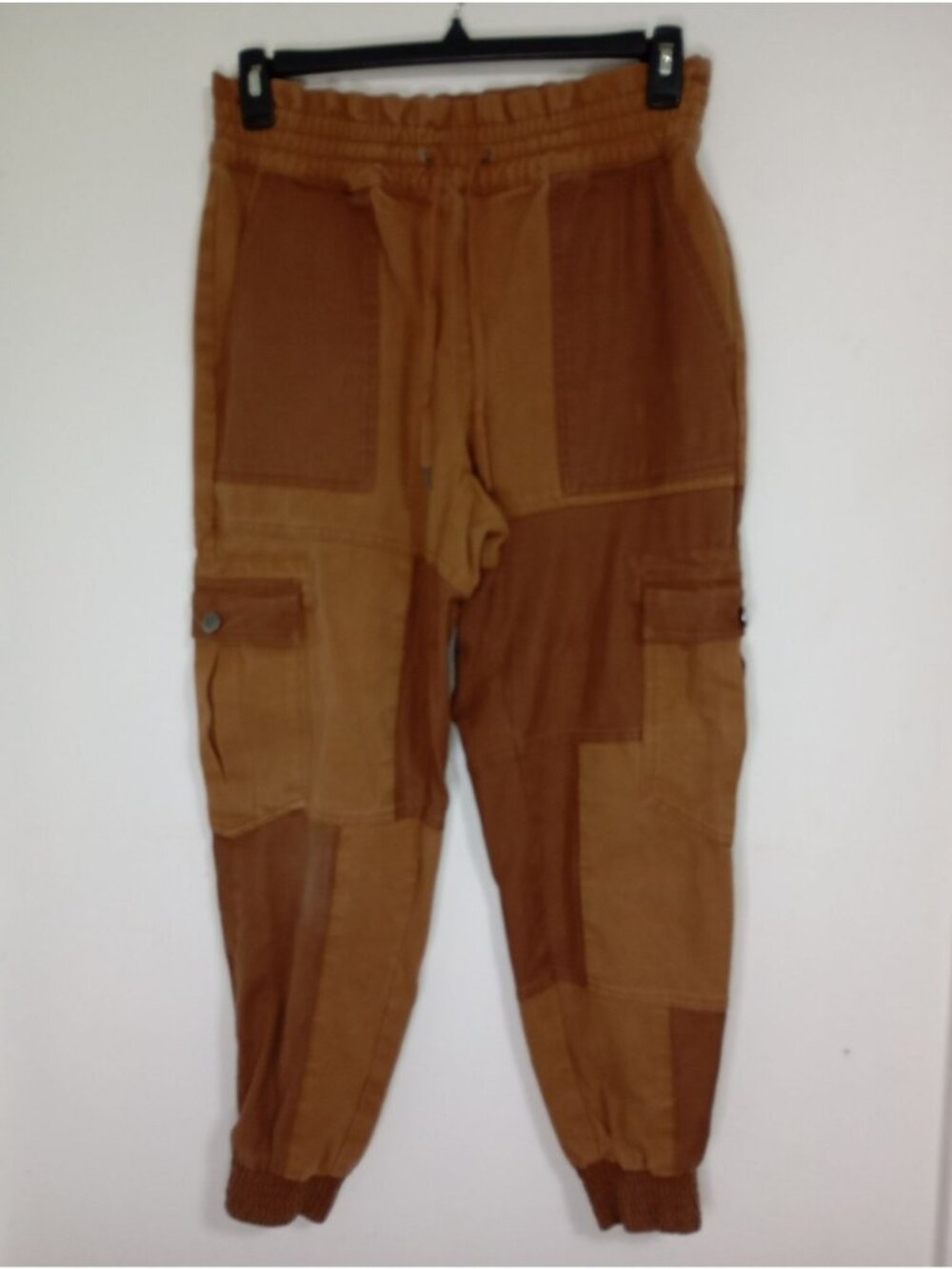Alice + Olivia Patchwork Cargo Jogger Pants Brown Cotton Blend M